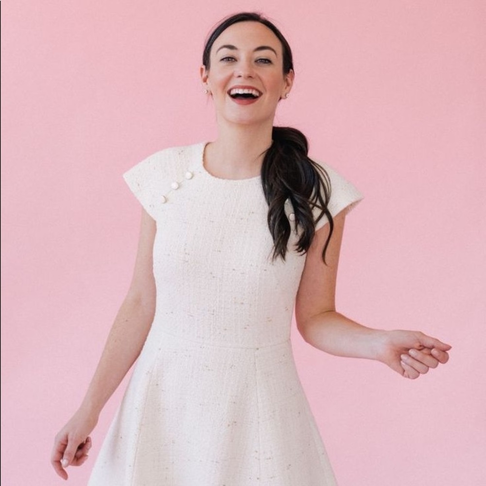 NWOT GAL MEETS GLAM EMILIE TWEED CREAM DRESS